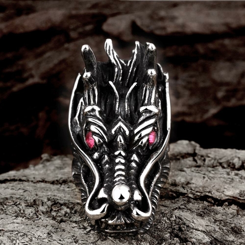 316L Stainless Steel Red Crystal Dragon Sleek Men’s Ring – Enchanted Celt